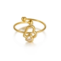 Elegant gold-plated stainless steel open ring featuring a sparkling double heart design - Adjustable Open / Hollow Interlocking Double Hearts (R814-A)
