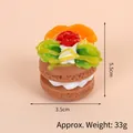 Pink waffle cream cake keychain with rose and orange slice detail, 5.5cm height - Gold Bead Chain / 037 Brown Rose Cream Cake