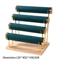 Four-tier dark green velvet jewelry stand with gold metal rods and a wooden base - Four Layer Gold Bangle Stand-Dark Green Velvet