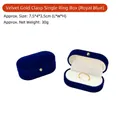 Royal blue velvet ring box with gold button, compact 7.5x4x3.5cm jewelry gift packaging - Single Ring Box / 7.5*4*3.5cm / Royal Blue (White Lining)