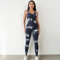 Mono de yoga sin mangas con estampado tie-dye azul marino y blanco de corte ceñido - S / Mono largo negro blanco gris
