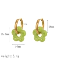 Detailed view of floral hoop earrings featuring dimensions and weight information - Green Flower Hoop Earrings (TE60296-GN)