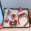 Set di cerchietti e fermagli natalizi rossi in peluche con cappelli di Babbo Natale e fiocchi - 8# Set da 5 pezzi