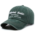 Dark green washed cotton baseball cap with white embroidered National Basic lettering - Adjustable / Army Green