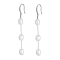 Elegant 925 sterling silver drop earrings with three natural freshwater baroque pearls - GPE12-P Three-Pearl Tassel Earrings / Silver
