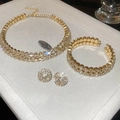 Sparkling gold-plated jewelry set with pavé crystal necklace, bracelet and earrings - Three-Piece Set / 44# Gold Disc Full Diamond Set