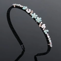 Serre-tête noir doux avec accents floraux bleu clair et strass brillants pour femmes - Double fleur-Bleu