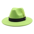 Chapeau fedora en laine vert néon avec ruban noir, plume et badge métallique M - Vert fruit