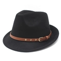 Chapeau fedora noir classique avec ruban en cuir marron clouté et boucle dorée - M (56-58cm) / Noir