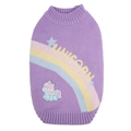 Pull violet pour petit chien avec rayures arc-en-ciel et écusson licorne en tricot doux - S / Violet