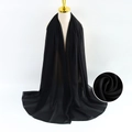 Solid black pearl chiffon long scarf for women with breathable bubble fabric texture - Black