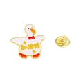 Cute white duck enamel pin with Jiayou text and golden butterfly clutch backing - Go Duck Go/Cheering Duck