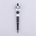 Detail of Halloween beaded pen with black and white silicone beads and skull topper - White Belt Skull Buckle