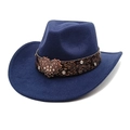 Close-up of heart metal buckle with rhinestones on a navy wool cowboy jazz hat - M (56-58cm) / Navy Blue