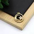 18K gold plated moon and star pendant with micro-pave cubic zirconia on round charm - Micro-set Moon Star Hollow Ring Style