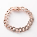 Chunky oval Cuban link bracelet in rose gold finish with paved sparkling rhinestones - 7inch (18cm) Bracelet / Rose Gold