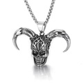 Collar punk hip hop plateado con un colgante de calavera con cuernos de carnero - Colgante Color Acero (KP97375-KHX)