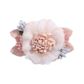 Detailed macro shot of handmade mesh flower hair clip with pearls and rhinestones - Style 9 (Pale Pink Mesh Beads)