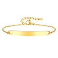 Adjustable golden stainless steel link bracelet with a polished blank engravable bar tag - Gold