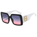 Chic square frame sunglasses in black and white with gold accents and gradient lenses - Black White Frame Grey Pink Lens