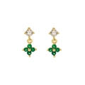 Pendientes de botón dorados de plata S925 con trébol de circonita verde para mujer - Plata 925 / Oro (Piedra Verde)