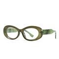 Retro oval sunglasses in green marble texture with silver diamond metal accents - C16 Dark Green/Clear