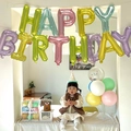 Macaron Happy Birthday letter balloon set in a festive scene for party decorations - Jelly Color