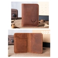 Vintage brown crazy horse leather card holder with hand-stitched bull head logo - Embossed Logo / Reddish Brown (With Bull Logo)