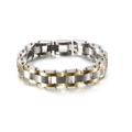 Industrial style men's stainless steel bracelet in gold and silver with rivet details - Gold & Silver Two-tone (KB123281-KFC)
