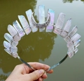 Iridescent white crystal crown with vintage metal moon on silver headband for women - Rainbow Rose Quartz