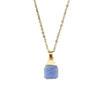 Natural light blue raw stone pendant necklace with gold chain for women jewelry - Approx. 11*18mm / Blue Lace Agate