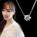 Minimalist six-prong round zircon solitaire necklace with silver box chain for women - Silver