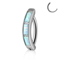 Curved stainless steel navel ring featuring four rectangular blue opal stones - Style 3-Opal OP26
