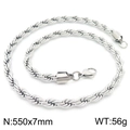 Silver stainless steel twist rope chain necklace 550x7mm with secure lobster clasp - 7mm-55cm(KN228883-Z)