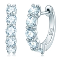 Elegant S925 sterling silver hoop earrings with multiple round white moissanite stones - 925 Silver / Silver