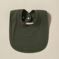 Soft dark green cotton gauze baby bib with adjustable snap buttons for newborns - Brownish Green