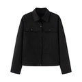 Chaqueta de trabajo negra para mujer con cuello de solapa y bolsillos de parche - S / Negro
