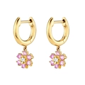 Sparkling S925 silver needle snowflake flower earrings with pink and white zircon stones - Pink