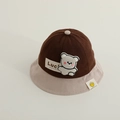 Baby-Fischerhut aus Cord in Braun und Beige mit niedlichem Bären-Aufnäher und Logo - Kleinkind-Stil (Mit winddichtem Seil) / Dunkelbraun & Beige