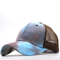 Detail of tie-dye baseball cap featuring breathable brown mesh and curved brim - Adjustable / Blue Coffee Tie-Dye (05)