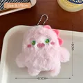 Cute pink plush monster keychain with green eyes, 8.5cm width, for backpack charms - 2# Pink Plush Monster Keychain