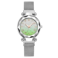 Women's quartz watch with silver mesh strap and green gradient starry dial - Watch Only / Silver