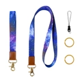 Ensemble de cordons en polyester bleu nébuleuse avec fermoir doré et détails en cuir - Galaxie Bleue