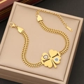 Bracciale a quadrifoglio dorato con occhio blu in un'elegante scatola beige regalo - 2# Braccialetto