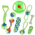 Detail of 9-piece durable cotton rope toy set for dogs showing various green woven textures - 9-Piece Set Option 2 (B91126)