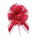 Close-up of a red matte pull bow with silver edges and 3D spherical structure ribbon - Burgundy