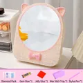 Set specchio trucco fai-da-te con orecchie di gatto in strass e kit accessori rosa e bianco - Specchio Orecchie di Gatto + Kit Fai da Te Strass / Bianco
