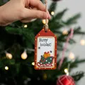 Wooden Happy Holidays Christmas tag with reindeer sleigh design on red background - White Sleigh
