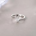 S925 sterling silver open ring with pavé U-letter and sparkling round solitaire diamond - Letter U