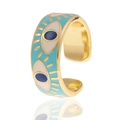 Anillo abierto Evil Eye bañado en oro con detalles de esmalte azul para mujeres - Abierto Ajustable / Azul